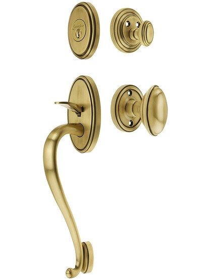 Georgetown Entry Handle Set in Antique Brass Finish with Eden Prairie Knob and